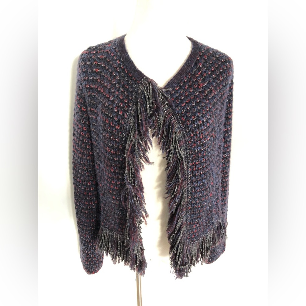 Maje multicolor knit cardigan with fringe size 1